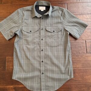 Filson Mens Grey Plaid Vented Back Short Sleeve Button Down Shirt Small S‎